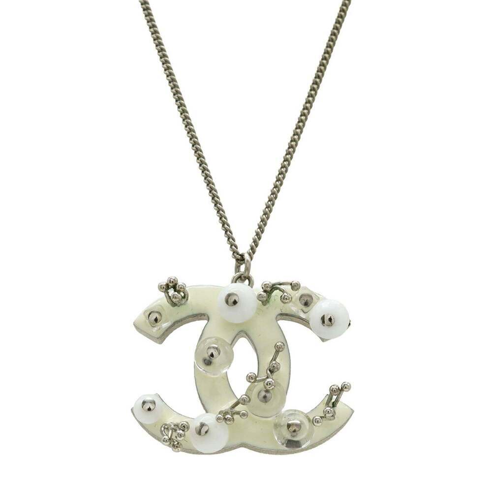 CHANEL White Logo Necklace